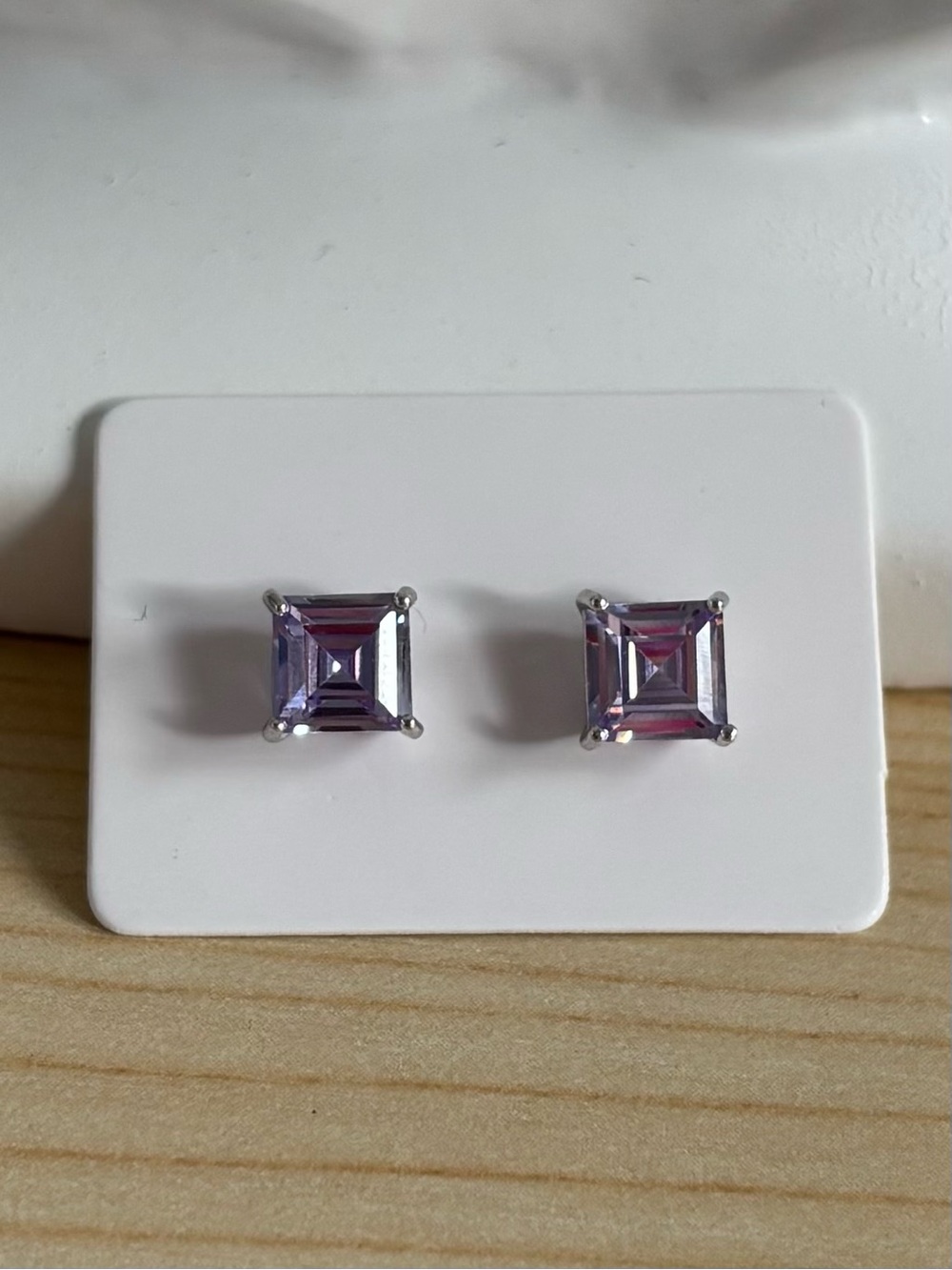 Lavender Purple CZ Asscher Cut Sterling Silver Stud Earrings